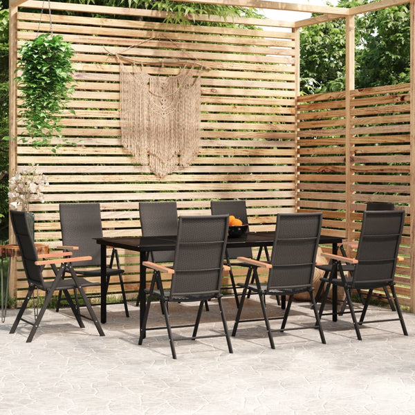 vidaXL 9-piece Garden Dining Set Black