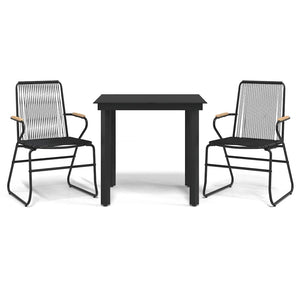 3-tlg. Garten-Essgruppe Schwarz PVC Rattan