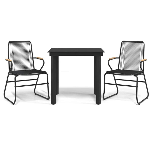 3-tlg. Garten-Essgruppe Schwarz PVC Rattan