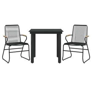 3-tlg. Garten-Essgruppe Schwarz PVC Rattan