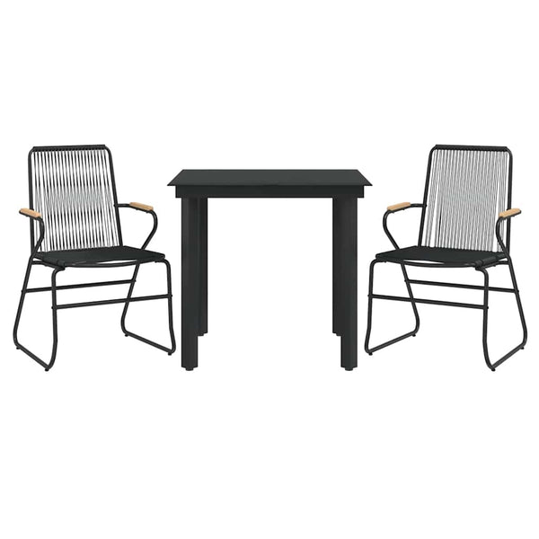 3-tlg. Garten-Essgruppe Schwarz PVC Rattan