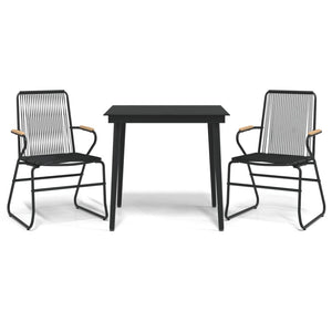 3-tlg. Garten-Essgruppe Schwarz PVC Rattan