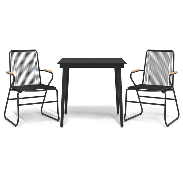 3-tlg. Garten-Essgruppe Schwarz PVC Rattan