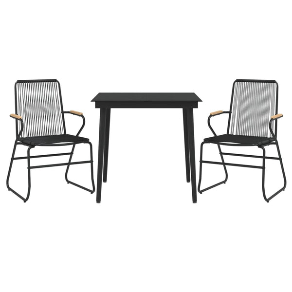 3-tlg. Garten-Essgruppe Schwarz PVC Rattan