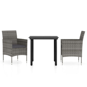 vidaXL 3-Piece Outdoor Dining Set with Cushions Grey and Black