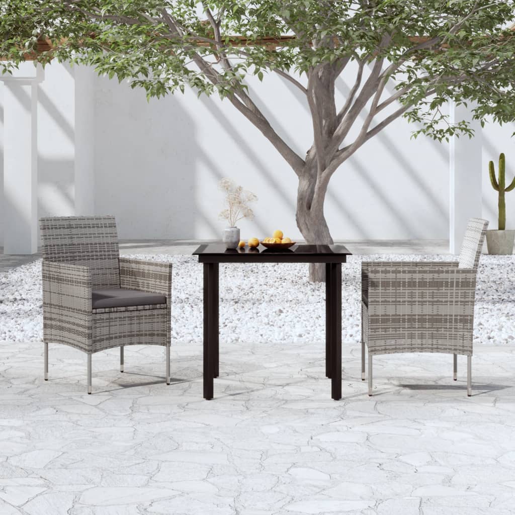 vidaXL 3-Piece Outdoor Dining Set with Cushions Grey and Black