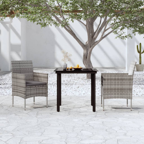 vidaXL 3-Piece Outdoor Dining Set with Cushions Grey and Black