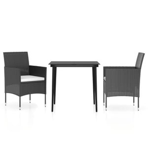 vidaXL 3-Piece Garden Dining Set with Cushions Black