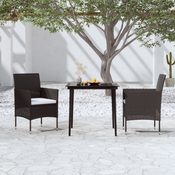 vidaXL 3-Piece Garden Dining Set with Cushions Black