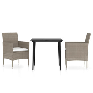 vidaXL 3-Piece Garden Dining Set with Cushions Beige and Black