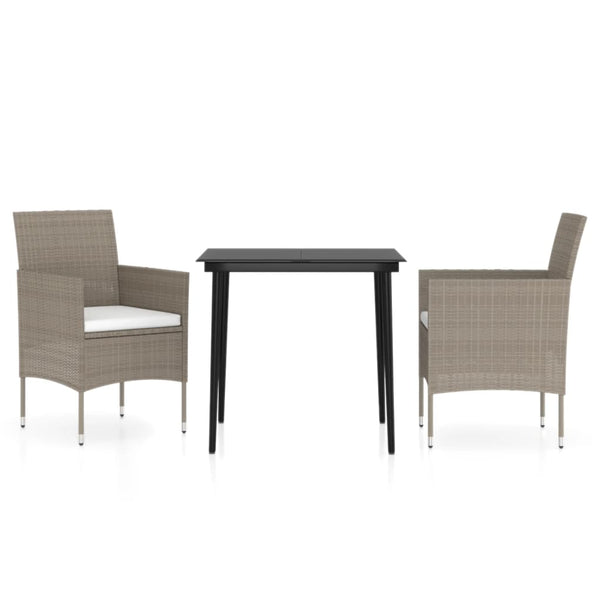 vidaXL 3-Piece Garden Dining Set with Cushions Beige and Black