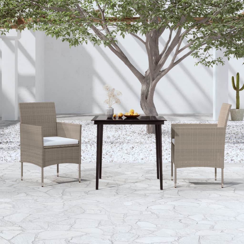 vidaXL 3-Piece Garden Dining Set with Cushions Beige and Black