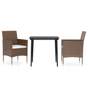 vidaXL 3-Piece Garden Dining Set with Cushions Brown and Black