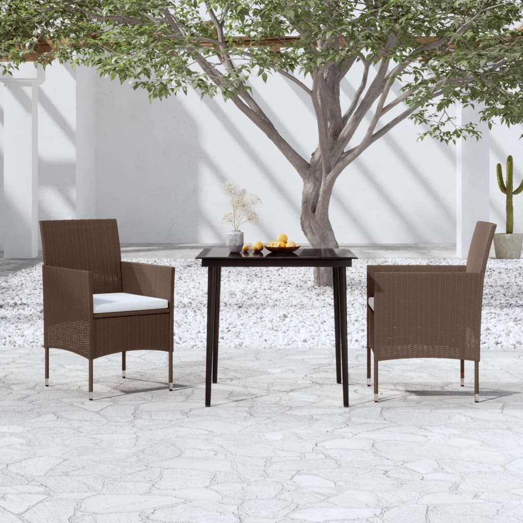 vidaXL 3-Piece Garden Dining Set with Cushions Brown and Black
