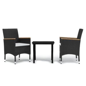 vidaXL 3-Piece Garden Dining Set with Cushions Black