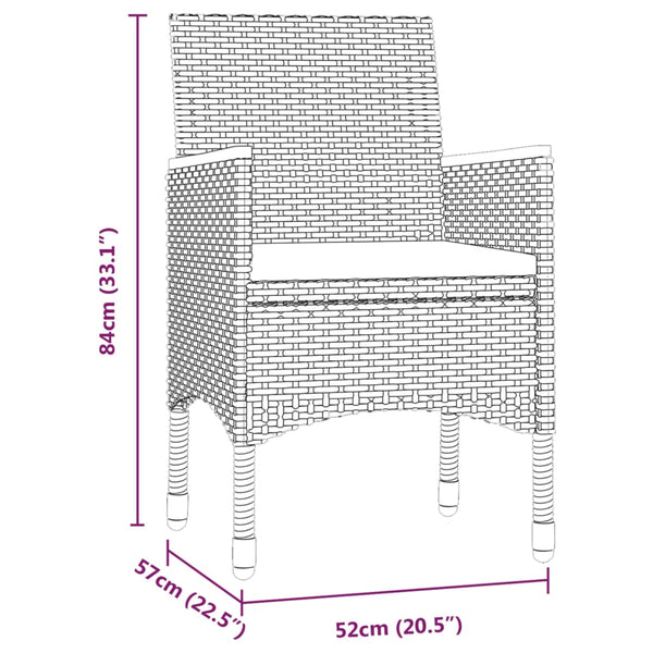 vidaXL 3-Piece Garden Dining Set with Cushions Black