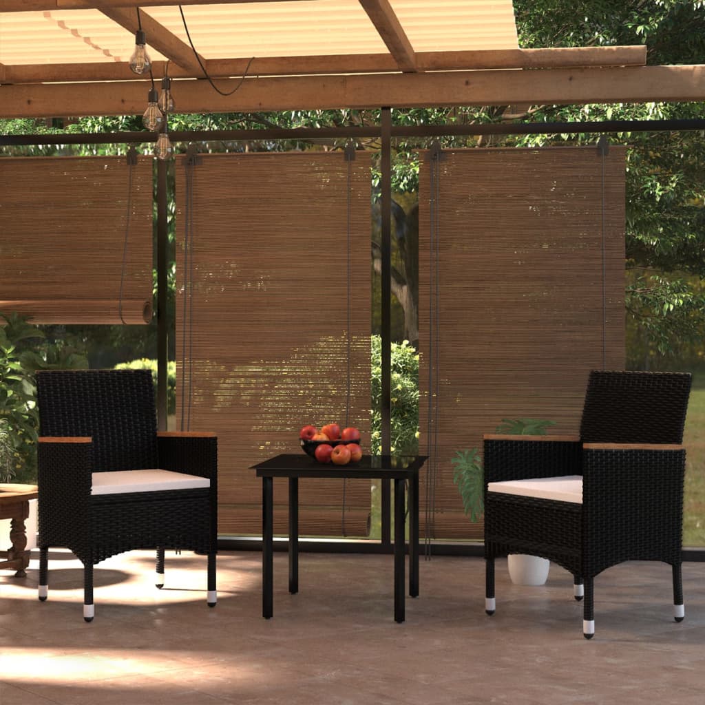 vidaXL 3-Piece Garden Dining Set with Cushions Black