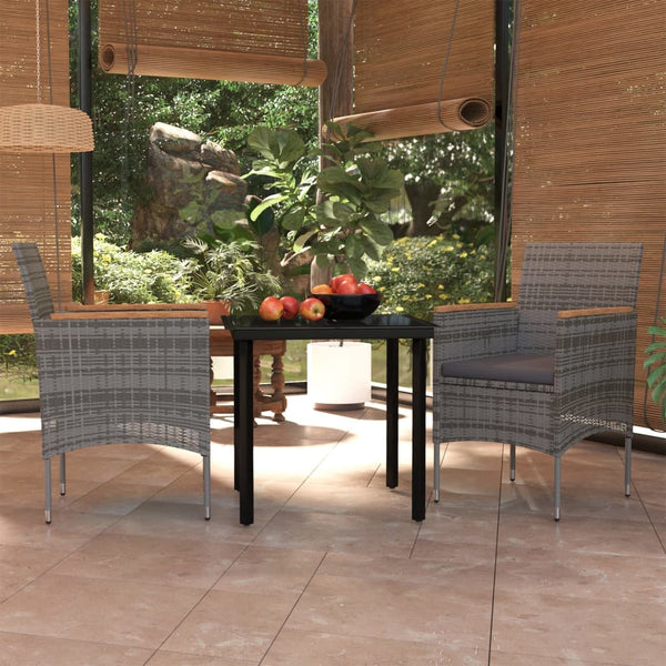 vidaXL 3-Piece Outdoor Dining Set with Cushions Grey and Black