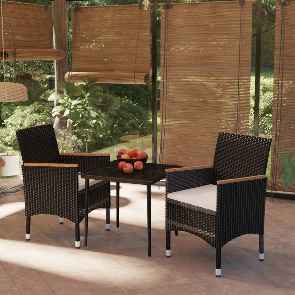 vidaXL 3-Piece Garden Dining Set with Cushions Black