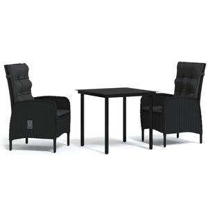 vidaXL 3-Piece Garden Dining Set with Cushions Black