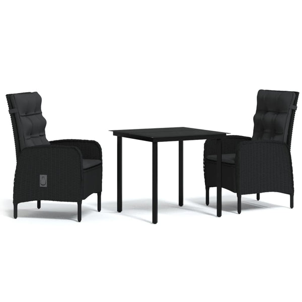vidaXL 3-Piece Garden Dining Set with Cushions Black