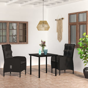 vidaXL 3-Piece Garden Dining Set with Cushions Black