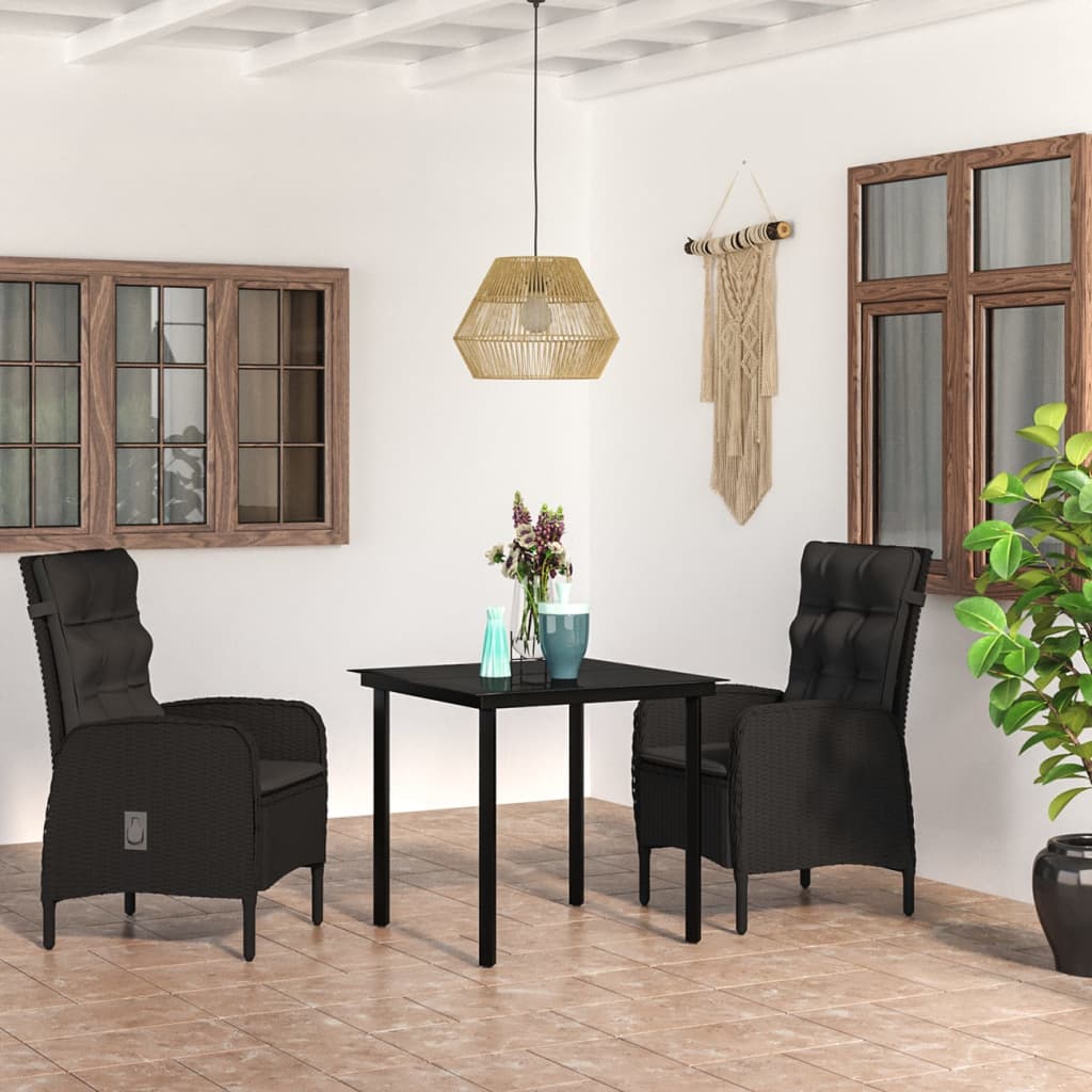 vidaXL 3-Piece Garden Dining Set with Cushions Black