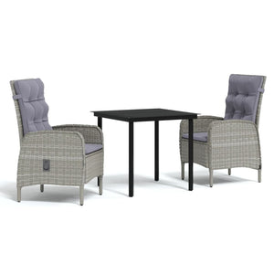 vidaXL 3-Piece Outdoor Dining Set with Cushions Grey and Black