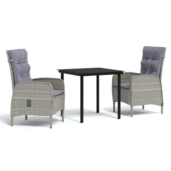 vidaXL 3-Piece Outdoor Dining Set with Cushions Grey and Black