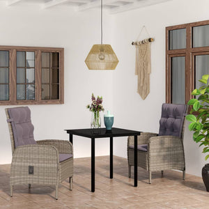 vidaXL 3-Piece Outdoor Dining Set with Cushions Grey and Black