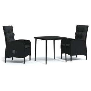vidaXL 3-Piece Garden Dining Set with Cushions Black