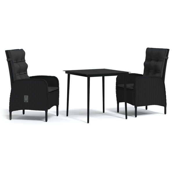 vidaXL 3-Piece Garden Dining Set with Cushions Black