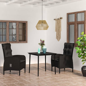 vidaXL 3-Piece Garden Dining Set with Cushions Black