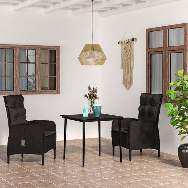 vidaXL 3-Piece Garden Dining Set with Cushions Black