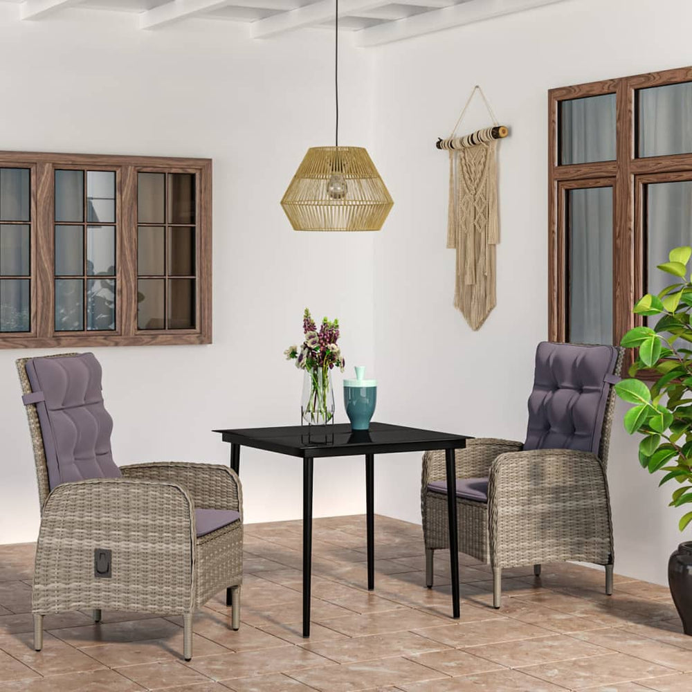 vidaXL 3-Piece Outdoor Dining Set with Cushions Grey and Black