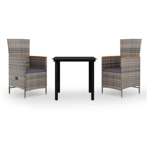 vidaXL 3-Piece Garden Dining Set with Cushions Grey