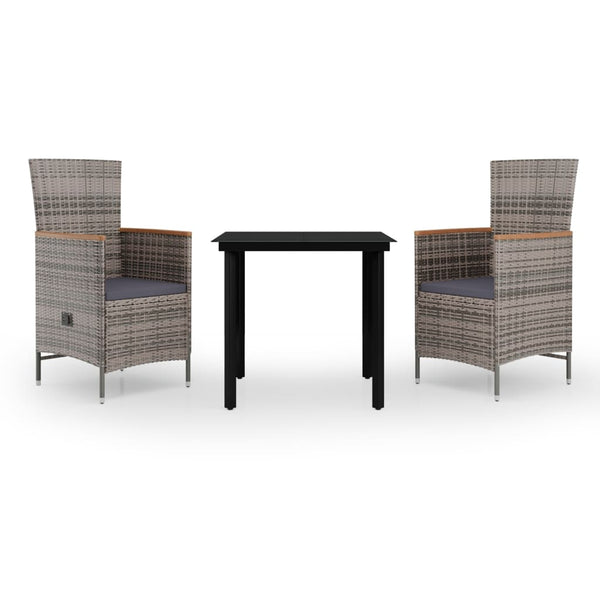vidaXL 3-Piece Garden Dining Set with Cushions Grey