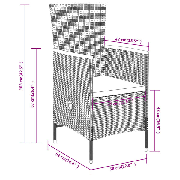 vidaXL 3-Piece Garden Dining Set with Cushions Grey