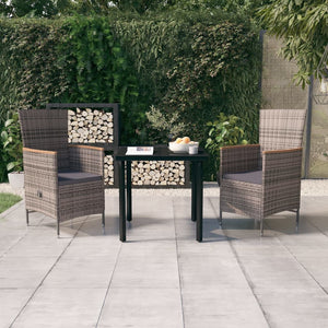 vidaXL 3-Piece Garden Dining Set with Cushions Grey