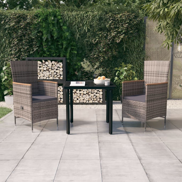 vidaXL 3-Piece Garden Dining Set with Cushions Grey