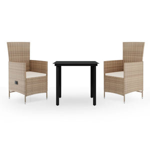 vidaXL 3-Piece Garden Dining Set with Cushions Beige