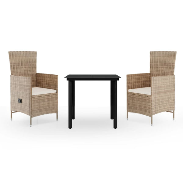 vidaXL 3-Piece Garden Dining Set with Cushions Beige