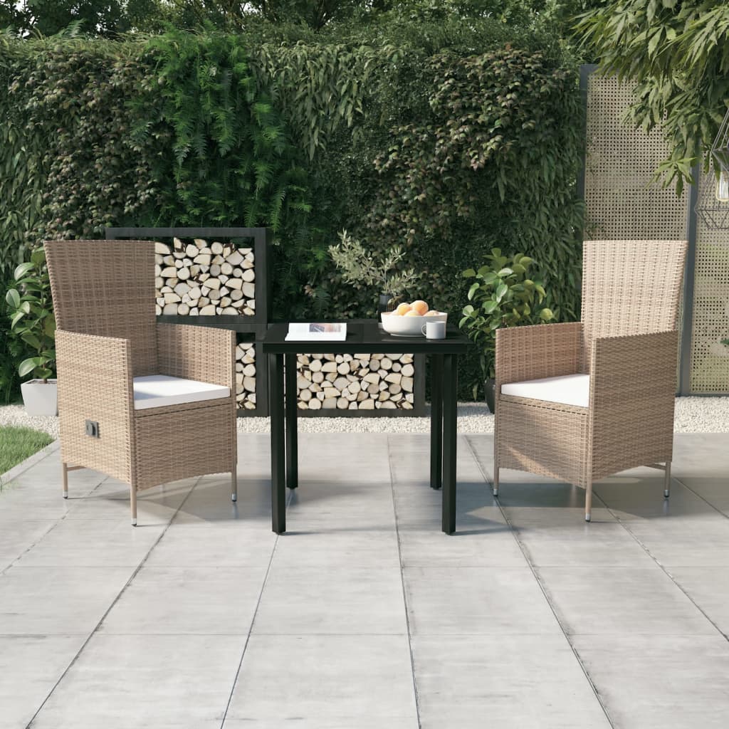vidaXL 3-Piece Garden Dining Set with Cushions Beige