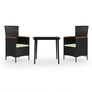 vidaXL 3-Piece Garden Dining Set with Cushions Black