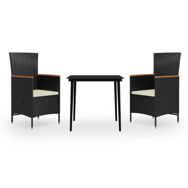 vidaXL 3-Piece Garden Dining Set with Cushions Black