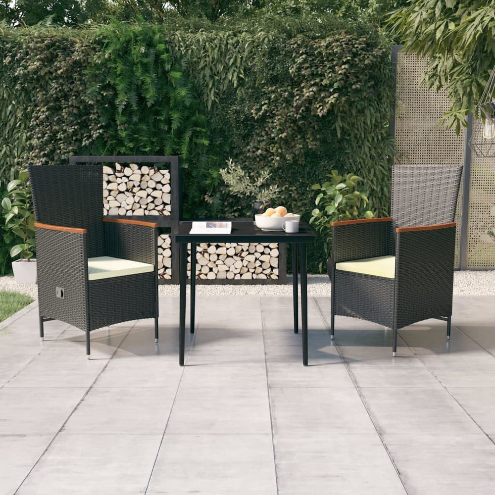 vidaXL 3-Piece Garden Dining Set with Cushions Black