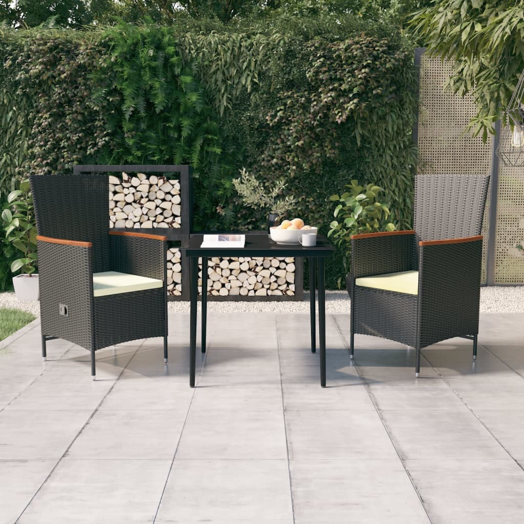 vidaXL 3-Piece Garden Dining Set with Cushions Black