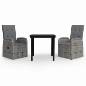 vidaXL 3-Piece Garden Dining Set with Cushions Grey