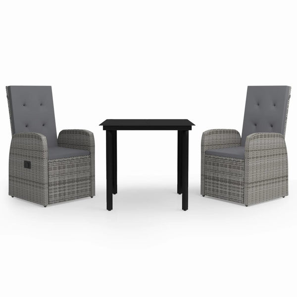 vidaXL 3-Piece Garden Dining Set with Cushions Grey