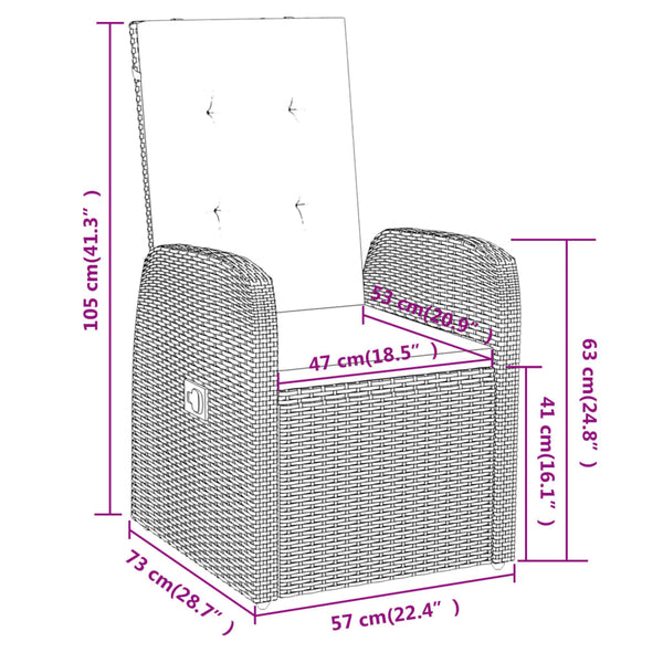 vidaXL 3-Piece Garden Dining Set with Cushions Grey